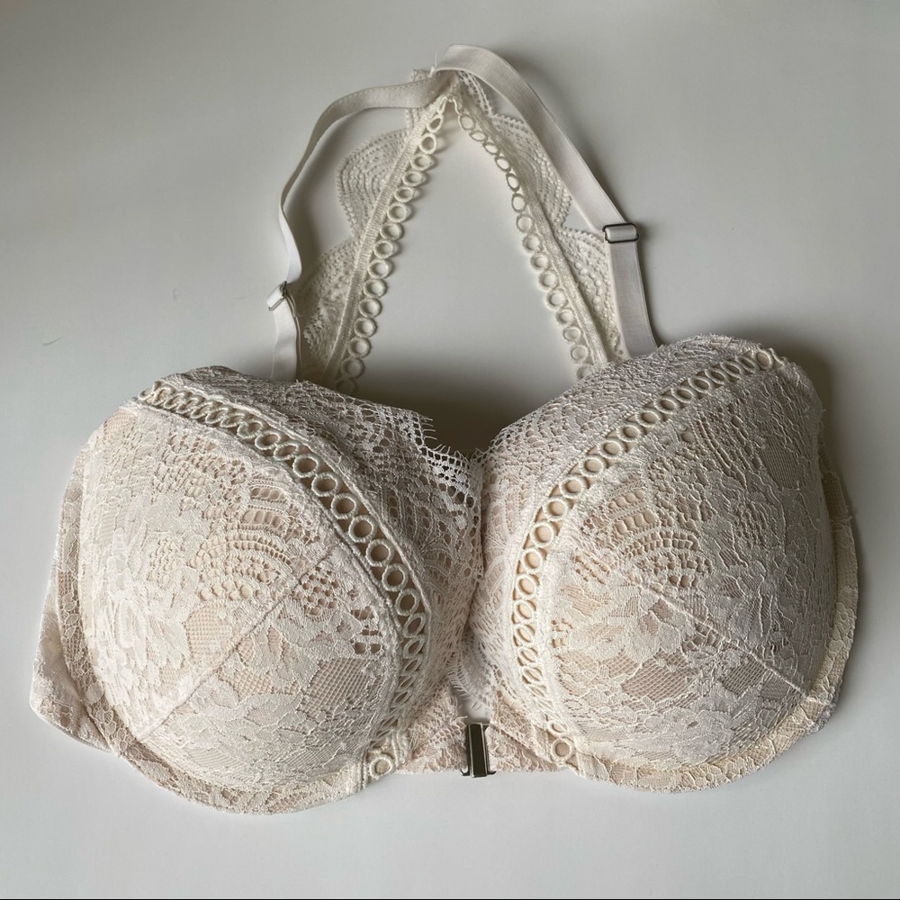 VS Dream Angels lace racerback bra 34DDD, ivory